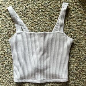 American Eagle Outfitters Cream Ribbed Crop Tank Top